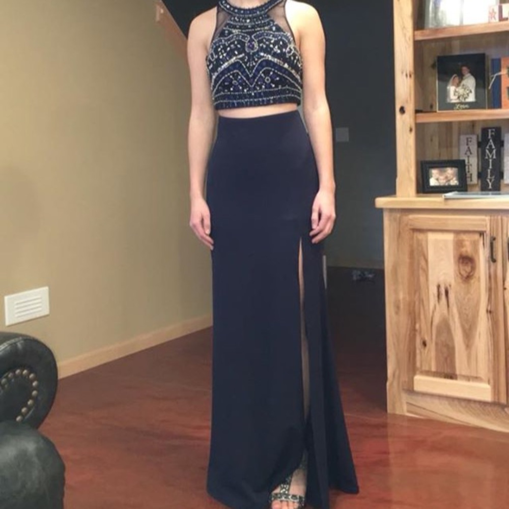 Prom Dress Two Piece Navy Blue